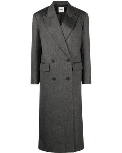 Sandro Contrasting-stripes Double-breasted Coat - Gray