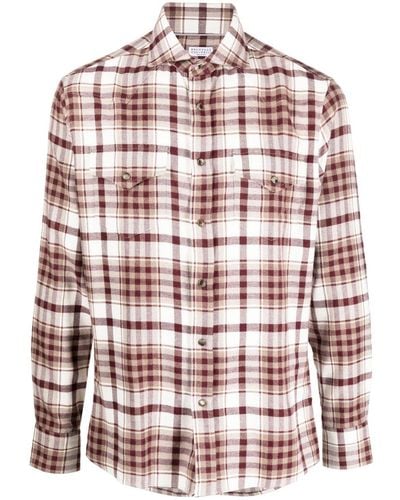 Brunello Cucinelli Checked Long-sleeve Shirt - Red