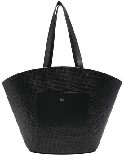 N°21 Panier Raffia Tote Bag - Black