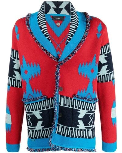 Alanui Intarsia-knit Button-fastening Cardigan - Red