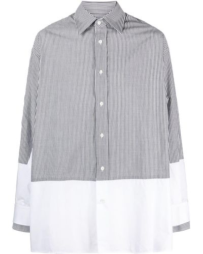 MM6 by Maison Martin Margiela Striped Paneled Cotton Shirt - Gray