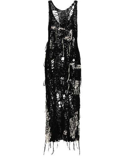 Y's Yohji Yamamoto Open-knit Cotton Dress - Black