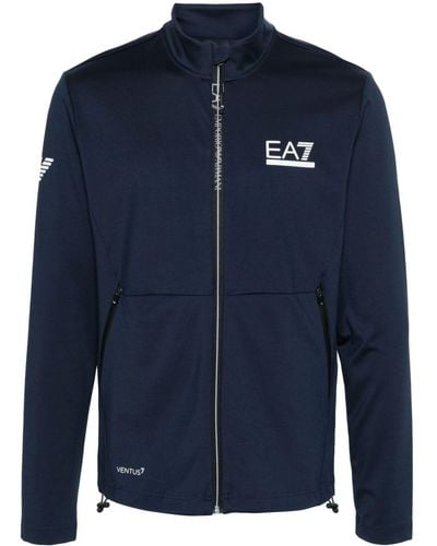 EA7 Logo-print Zipped Performance Sweatshirt - Blue