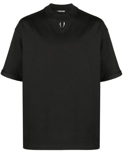 Roberto Cavalli T-shirt en coton à détail Tiger Tooth - Noir