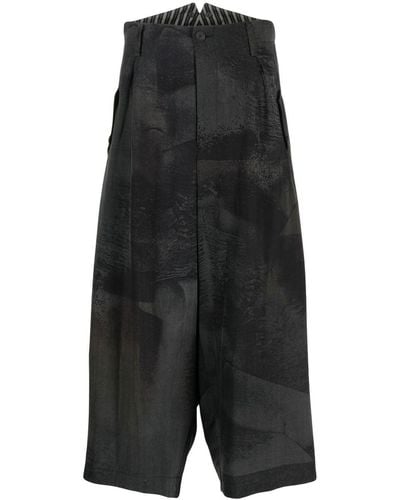Yohji Yamamoto Cropped-Hose mit weitem Bein - Schwarz