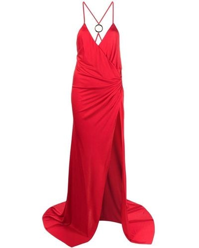 Pinko Side-slit Ruched Sleeveless Gown - Red