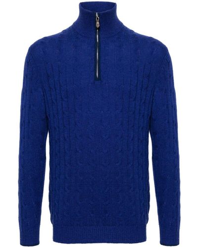 N.Peal Cashmere Kabelgebreide Trui - Blauw