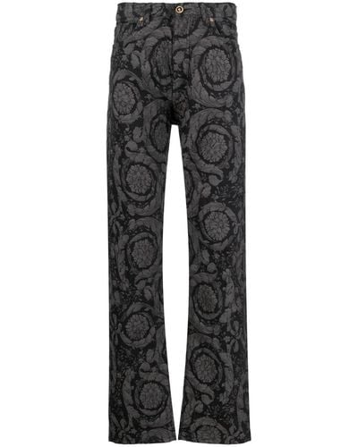 Versace Barocco Silhouette Patterned Jeans - Grey