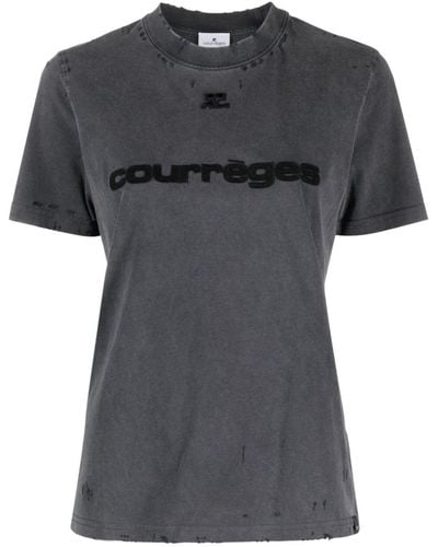 Courreges T-shirt en coton à patch logo - Noir