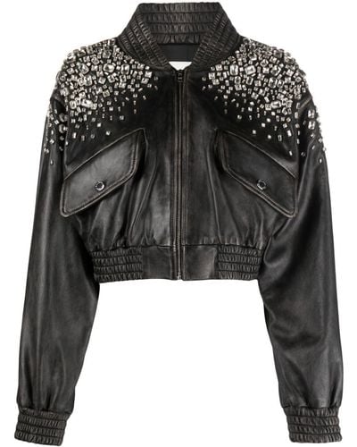 Sandro Crystal-embellished Leather Jacket - Black