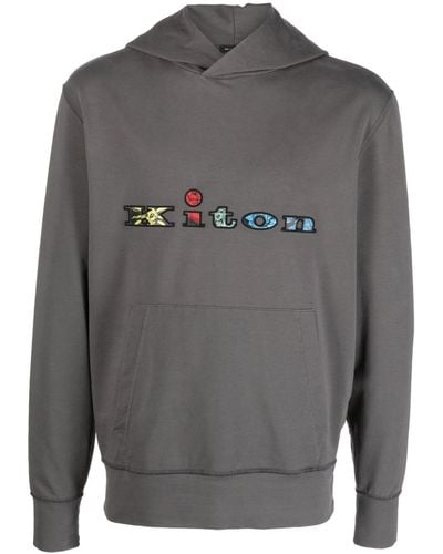 Kiton Logo-appliqué Jersey Hoodie - Grey