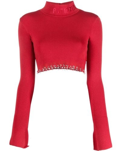 Patrizia Pepe Eyelet-embellished Cropped Sweater - Red