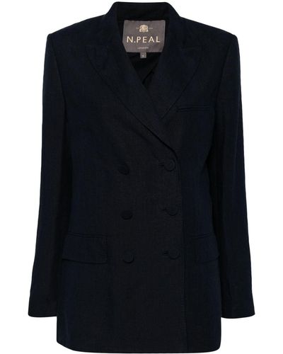 N.Peal Cashmere Ava Double-breasted Linen Blazer - Black