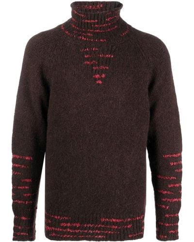 Ferragamo Decorative Stitch Roll Neck Sweater - Brown