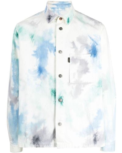 Haikure Paint-splatter Print Cotton Shirt - Blue
