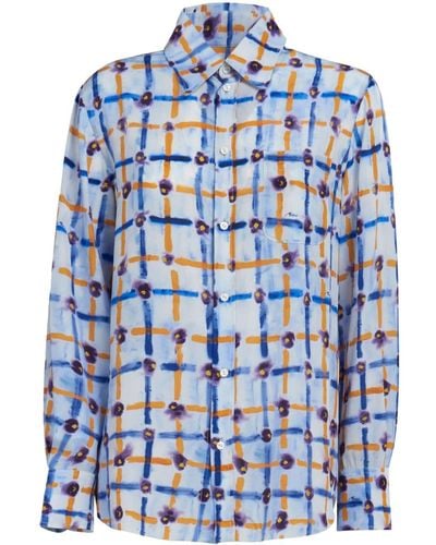Marni Seidenhemd mit Print - Blau