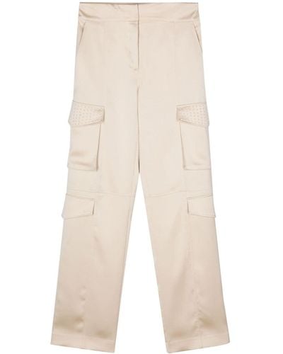 Genny Satin Cargo Trousers - Natural