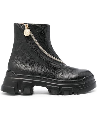 Pollini Royal Penny 55mm Leather Boots - Black