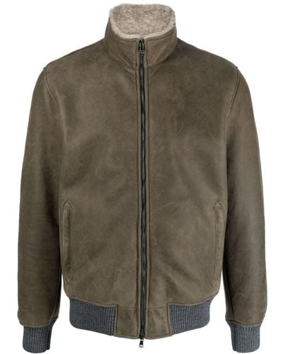Barba Napoli Zip-up Leather Jacket - Green