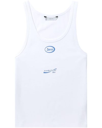 Pushbutton Logo-print Cotton Tank Top - White