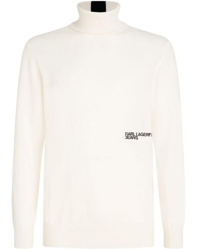 Karl Lagerfeld Logo-embroidered Roll-neck Sweater - Natural