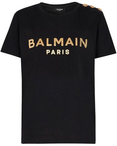 Balmain Metallic-logo Cotton T-shirt - Black