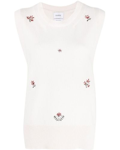 Barrie Floral Embroidered Cashmere Top - White