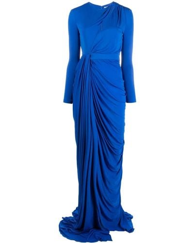 Alexander McQueen Cascading Pleats Long-sleeve Gown - Blue