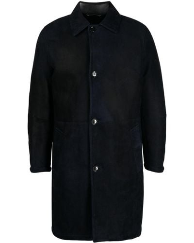 Brioni Manteau en cuir à simple boutonnage - Noir