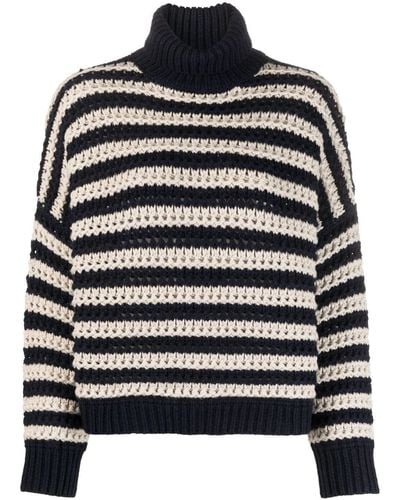 Brunello Cucinelli Stripe-print Turtleneck Sweater - Black