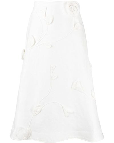 Zimmermann White Matchmaker Rose Appliqué Midi Skirt