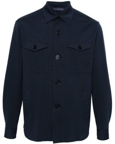 Harris Wharf London Seersucker Shirt Jacket - Blue