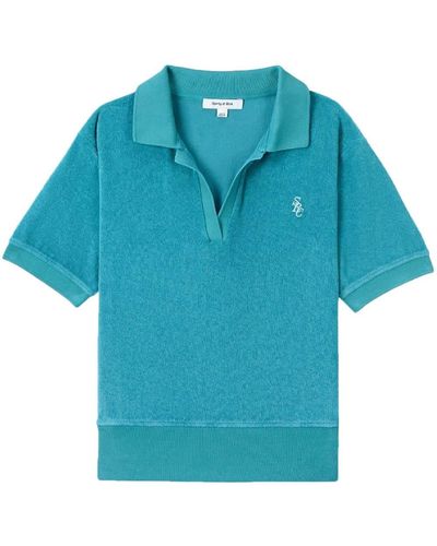 Sporty & Rich Embroidered-logo Terry Polo Shirt - Blue