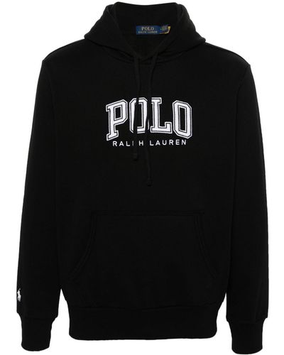 Polo Ralph Lauren Logo-embroidered Coton-blend Hoodie - Black