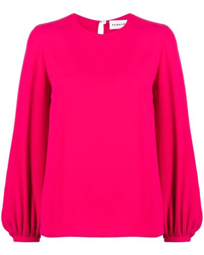 P.A.R.O.S.H. Bishop Sleeves Round-neck Blouse - Pink