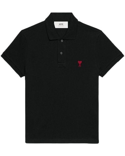 Ami Paris Poloshirt Met Geborduurd Logo - Zwart