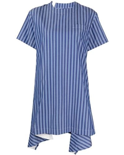 Sacai Striped Short-sleeve Cotton Minidress - Blue