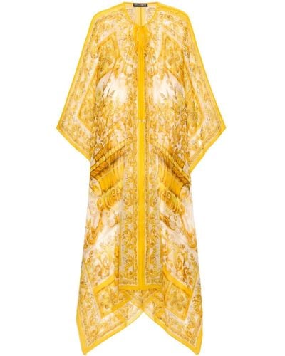 Dolce & Gabbana Majolica-print Silk Dress - Yellow