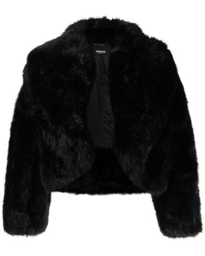 Versace Giacca in finta pelliccia con cappuccio - Nero