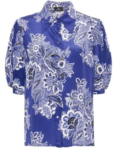 Etro Floral-print Silk Shirt - Blue