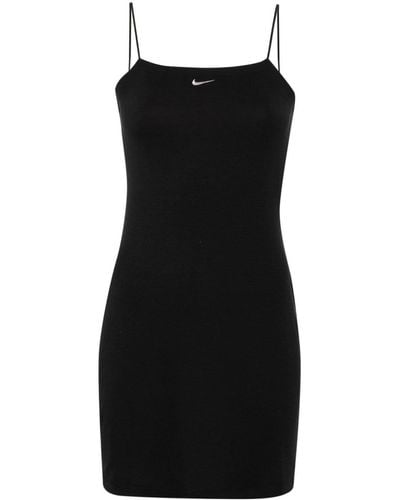 Nike Swoosh-embroidered Ribbed Minidress - Black