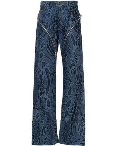 Mugler Snakeskin-print Straight Jeans - Blue