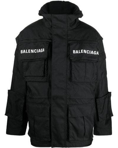 Balenciaga Parka oversize à logo imprimé - Noir