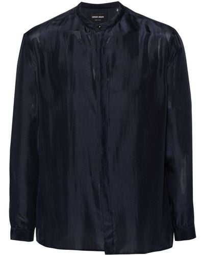 Giorgio Armani Zijden Overhemd Met Bandkraag - Blauw