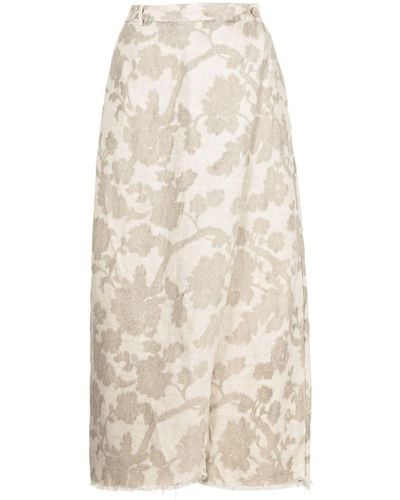 Masnada Embroidered-flower Wide-leg Pants - Natural