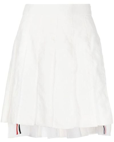 Thom Browne Jupe plissée à bande tricolore - Blanc