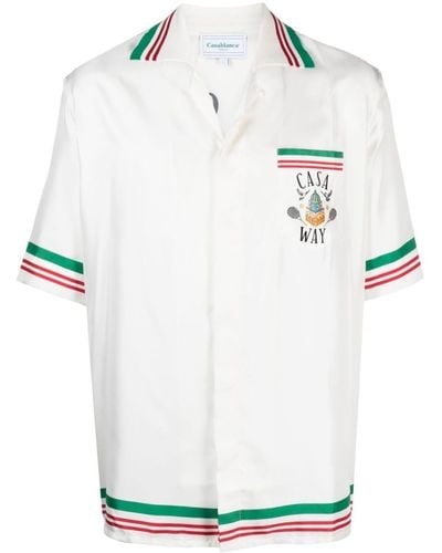 Casablancabrand Tennis Club Icon ストライプ シルクシャツ - ホワイト