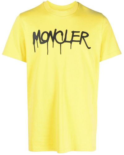 Moncler Spray-paint Logo-print Cotton T-shirt - Yellow