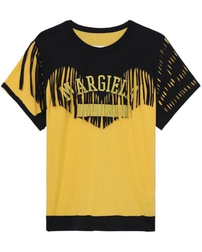Maison Margiela Logo-print Fringed Cotton T-shirt - Yellow