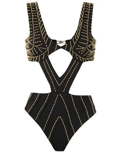 Amir Slama Embroidered Cut Out Swimsuit - Black